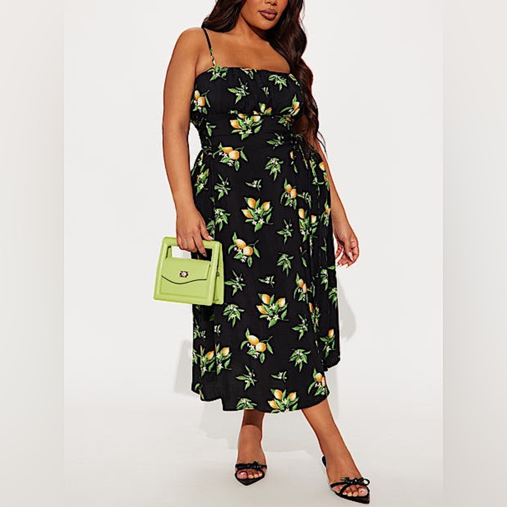 ◾️🌻 NWT Floral Print Side Lace Up Midi Dress Sz L🌻▪️